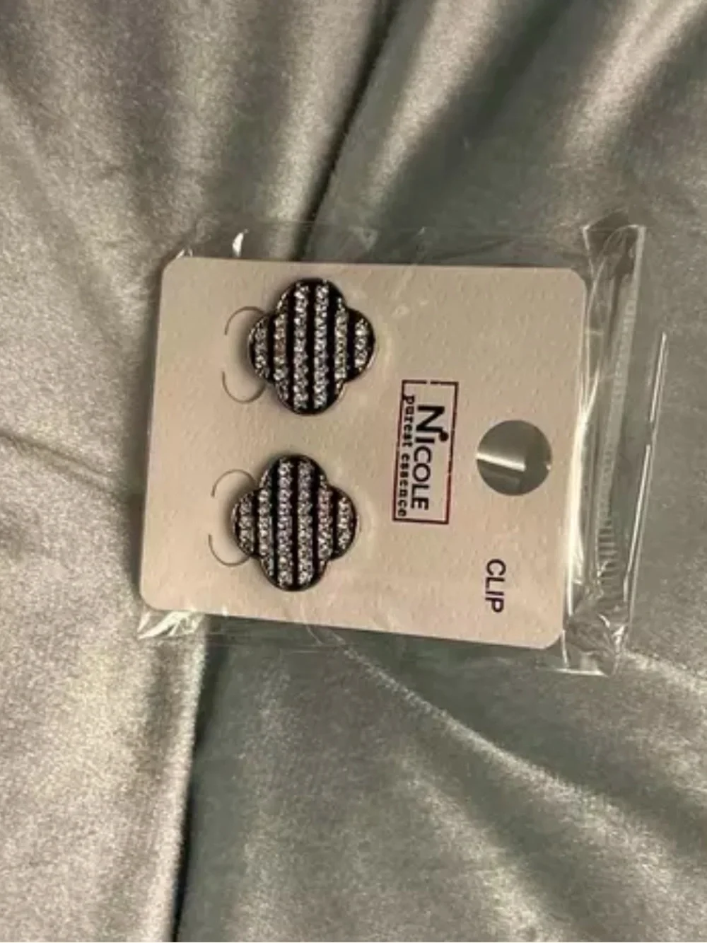 Black and Silver Striped Clip-On Earrings